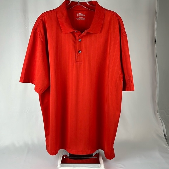 Men’s PGA Tour Golf Polo Vertical Striped Shirt XL Red - Picture 11 of 13